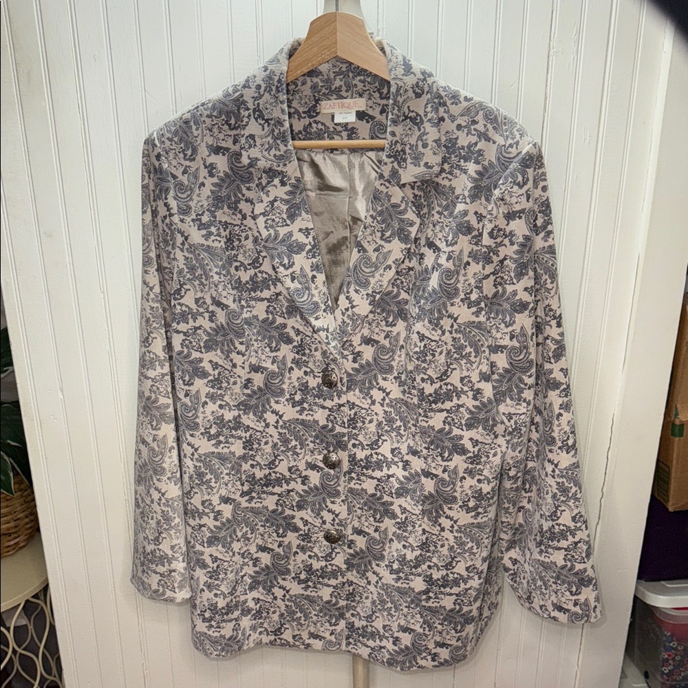 Zaftique Donavan Jacket‎ Plus Size 2Z Velvet Brocade Blazer Gray White
